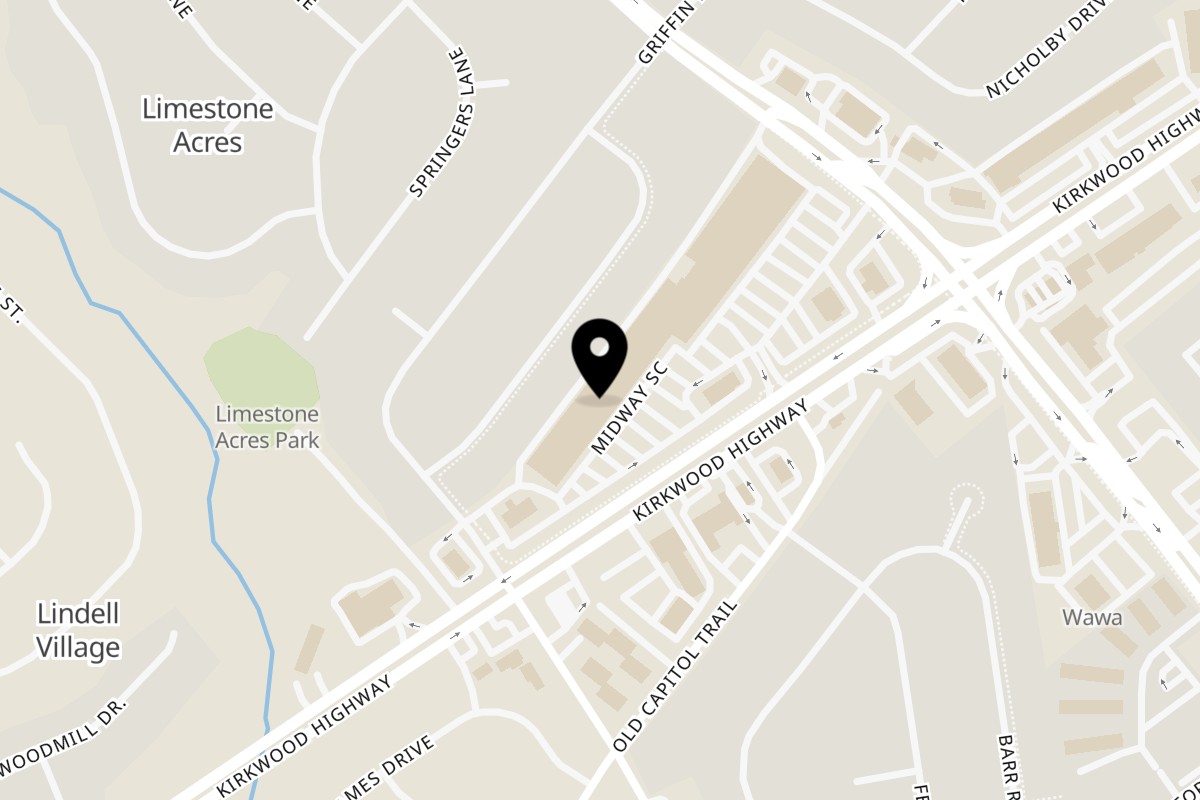 Map showing the location of Nawab's Indian Cuisine on 4715 Kirkwood Hwy in Wilmington